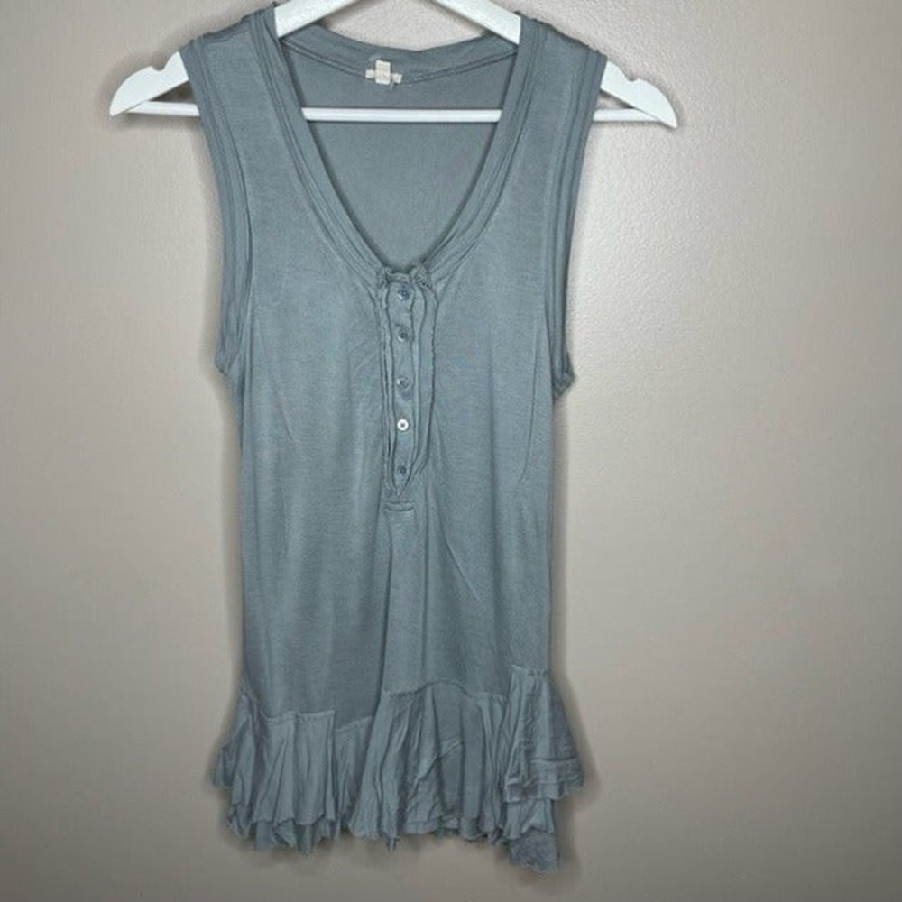 J. Crew Gray Ruffle Longer Tank Top